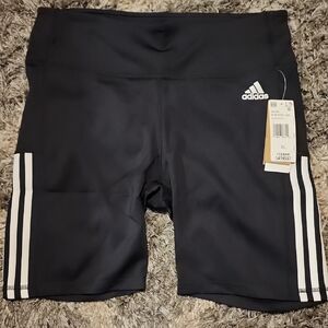 Adidas Women's Black Bike Shorts with White Stripes